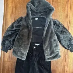 ZARAキッズ　ファーベスト、トレーナー、パンツセット134cm 黒