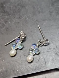 r763【プクプク】淡水パール&czジルコニア☆サージカルステンレスピアス