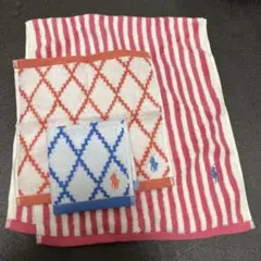 Ralph Lauren フェイスタオル ピンクストライプ　タオルハンカチセット