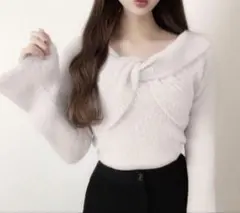 GRL 襟2Wayラメフェザーニットフレアスリーブトップス[kz449]