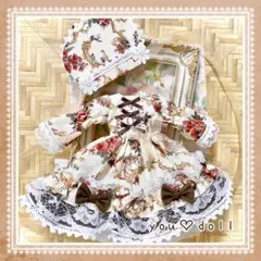 27cmドール用　ハンドメイド服　クラシックな薔薇のドレスA