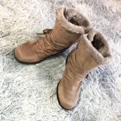 NUOVO【L/24cm】ベージュ ムートンブーツ ファー付 防寒 冬靴 美品