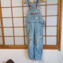 ライトブルー オーバーオール リペア加工 M