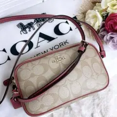 未使用級☆COACHコーチ ショルダーカメラバッグ ベージュ ピンク
