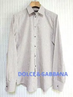 ドルガバ 長袖ワイシャツ ホワイト/ピンク ストライプ 細身 Lサイズ