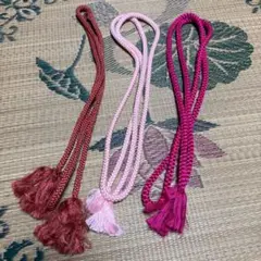 【まとめ売り】正絹 帯締め 3本セット ピンク系 グラデーション 丸組・平組