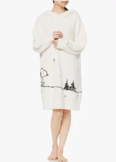 ジェラートピケ スヌーピーSNOOPY パネルJQDフードドレス　アイボリー