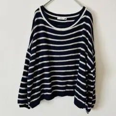 【アースミュージックアンドエコロジー】ボートネック ストライプ ぽわん袖