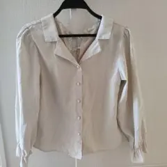 レディース　リボン付き長袖ブラウス　アイボリー　Мサイズ