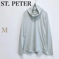 ST.PETER ハイネックシャツ 長袖 ボーダー柄 ライトグリーン×白 M