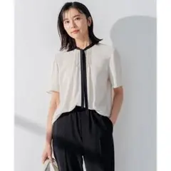 23区 【洗える】バックサテンアムンゼン バイカラー ボウタイ ブラウス M