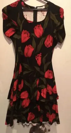 赤いチューリップの黒ミニワンピース