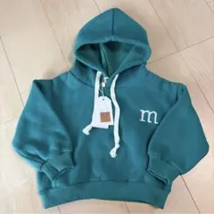 キッズ パーカー グリーン mロゴ バックプリント