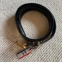 LACOSTE ブラックレザー ベルト ゴールドバックル