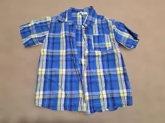 半袖チェックシャツ 140cm 青と黄色