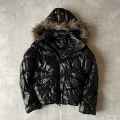 00s GAP ダウンジャケット ファー 黒 光沢 Y2K 平成ギャル お兄系