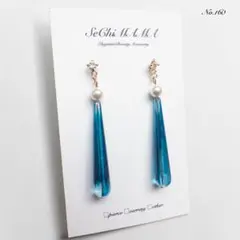 No.160【再販11】クリアブルードロップとパールのピアス　イヤリング