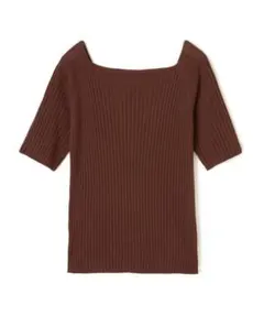 新品★スクエアリブトップス★リブニットタイトカットソーフィットニットトップス赤茶