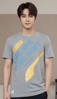 希少デザイン PUMA アーカイブ Tシャツ 1948 グレー Mコットン100