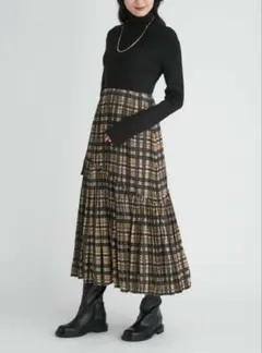 Mila owen ミラオーウェン　ニットドッキングワッシャープリーツワンピース