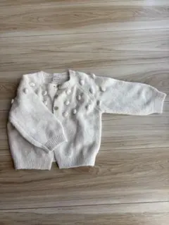 petit main ポンポン付きカーディガン S ホワイト