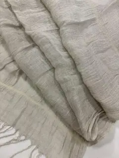 ❗️週末価格❗️ストール　グレージュ　麻素材　クリーム色ボーダー　フリンジ付