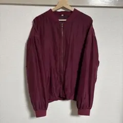 短丈　MA-1ジャケット シルク　Lサイズ　ワインレッド　バーガンティ