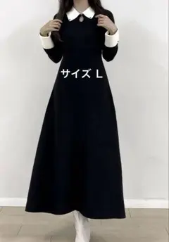 JUNOAH バイカラーニットワンピース Lsizeタグ付き