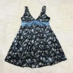 y2k フェアリーコア ベロア チュニック ワンピース 花柄 M 森ガール 緑