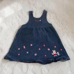 ミキハウス デニムワンピース　うさぎ刺繍　100のサムネイル