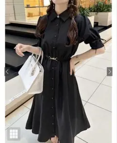 GRL ビットベルト付きリボンフレアロングワンピース