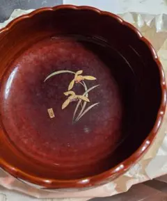 赤色 花模様 陶器 菓子入れ