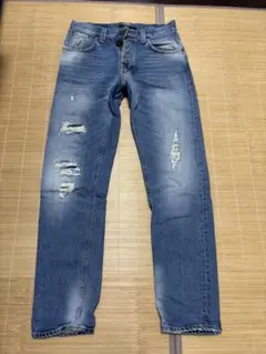 【Nudie Jeans】 ダメージ加工ライトブルーストレートデニム