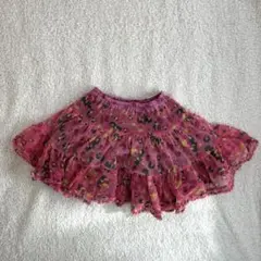 【希少】グラグラ 120-130cm相当 フリル付き花柄メッシュスカート ピンク