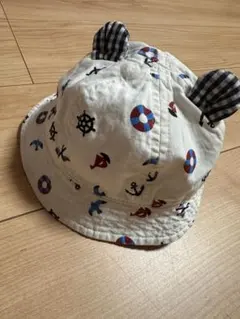 ベビー　帽子　44cm くま耳　ゴム付き　マリン柄