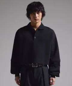 K*様 【GRANCY】ジップレイヤード ワイドショート ポロシャツ（ブラック/のサムネイル