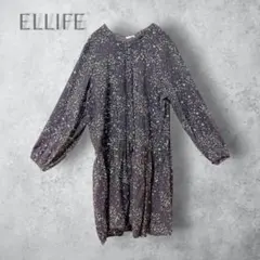 【ELLIFE】　花柄コットンブラウス　シャツ　チュニック丈　ゆったり　紫のサムネイル