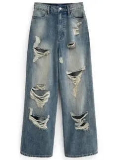 ダメージカットルーズデニムパンツ ［cu525］