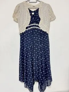 【axes femme】ネイビー花柄シフォンパーティードレスMサイズボレロ付き