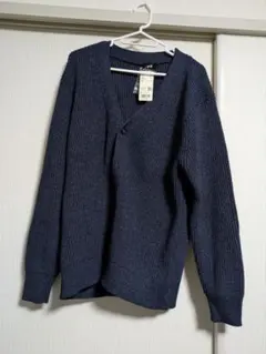 ダークブルー Vネック セーターカーディガン Lサイズ　新品