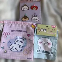 ちいかわ 巾着大 ダイソー　ハチワレ　うさぎ　モモンガ　ギフトタグ