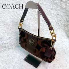 COACH コーチ ワンハンド ショルダーバッグ シグネチャー ブラウン 金具