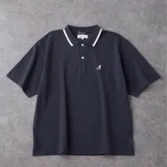 別注 ロゴワンポイント刺繍ライン 鹿の子ポロシャツ／ダークネイビー×ホワイト