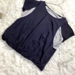 良品 MKミッシェルクラン 異素材切替ドレープカットソー 半袖Tシャツ Mのサムネイル