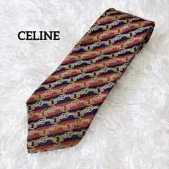 セリーヌ CELINE ネクタイ シルク100 総柄 ロープ柄 赤 紺のサムネイル
