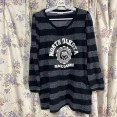 Lemon Tree 長袖ニット プリント ボーダー柄 ブラック グレー M