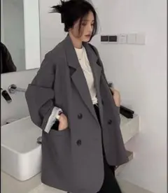 グレー ダブルブレスト テーラードジャケット Mサイズ