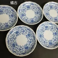 【未使用】　◆ たち吉 ◆ 　　　　　　　　　染付花絵　銘々皿　小皿揃えのサムネイル