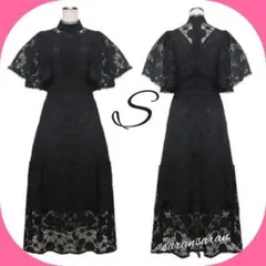 花柄 レース ワンピース 半袖 黒 ドレス 華やか 結婚式 エレガント 上品