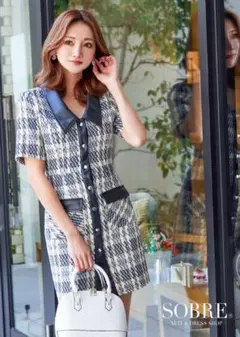 ソブレ キャバドレス 2302102 格子ツイードスナップワンピース 新品未使用